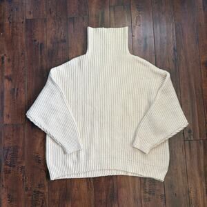 Free People Oversized Turtleneck Sweater Womens L Beige Knit Baggy Comfortable